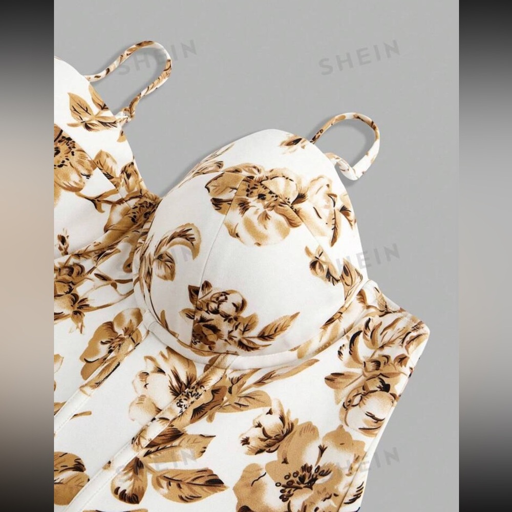 FWP SHEIN Plus size Floral Shaping Body Suit in Black or cream/ivory - Picture 3 of 8